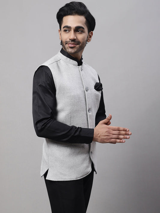Even Apparels Men's Grey Pure Wool Nehru Jacket | Swadesiicart