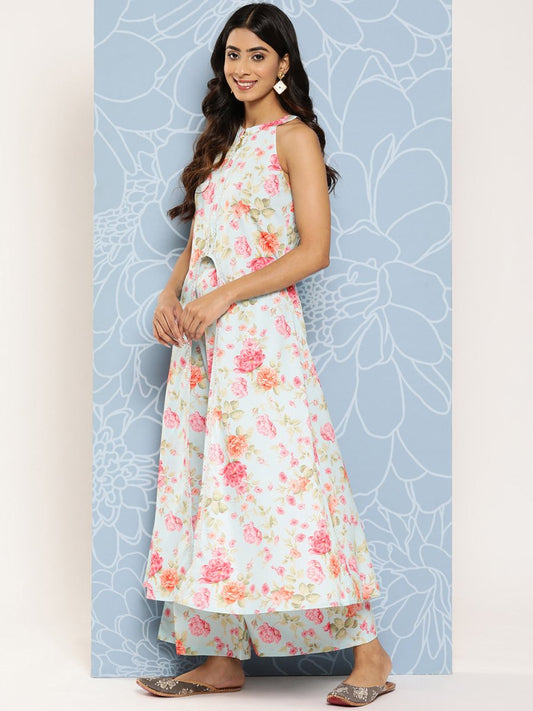 Ahalyaa Women Printed Longline Top With Palazzos | Swadesiicart