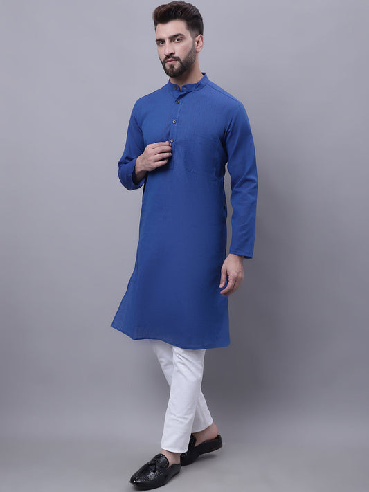 Even Apparels Blue Pure Cotton Kurta With Band Collar | Swadesiicart