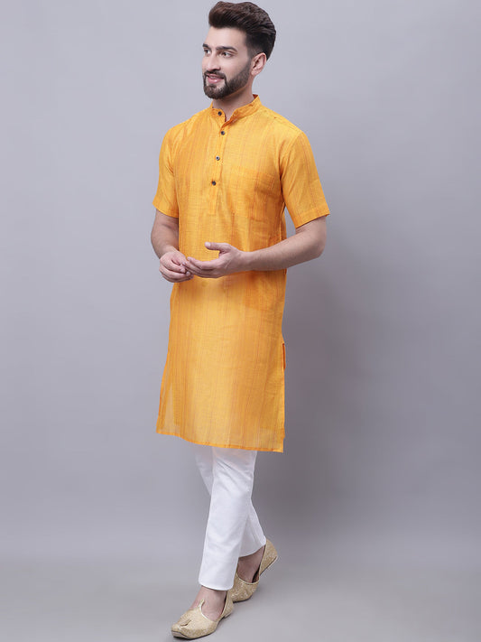 Even Apparels Yellow Pure Cotton Short Sleeves Kurta With Band Collar | Swadesiicart
