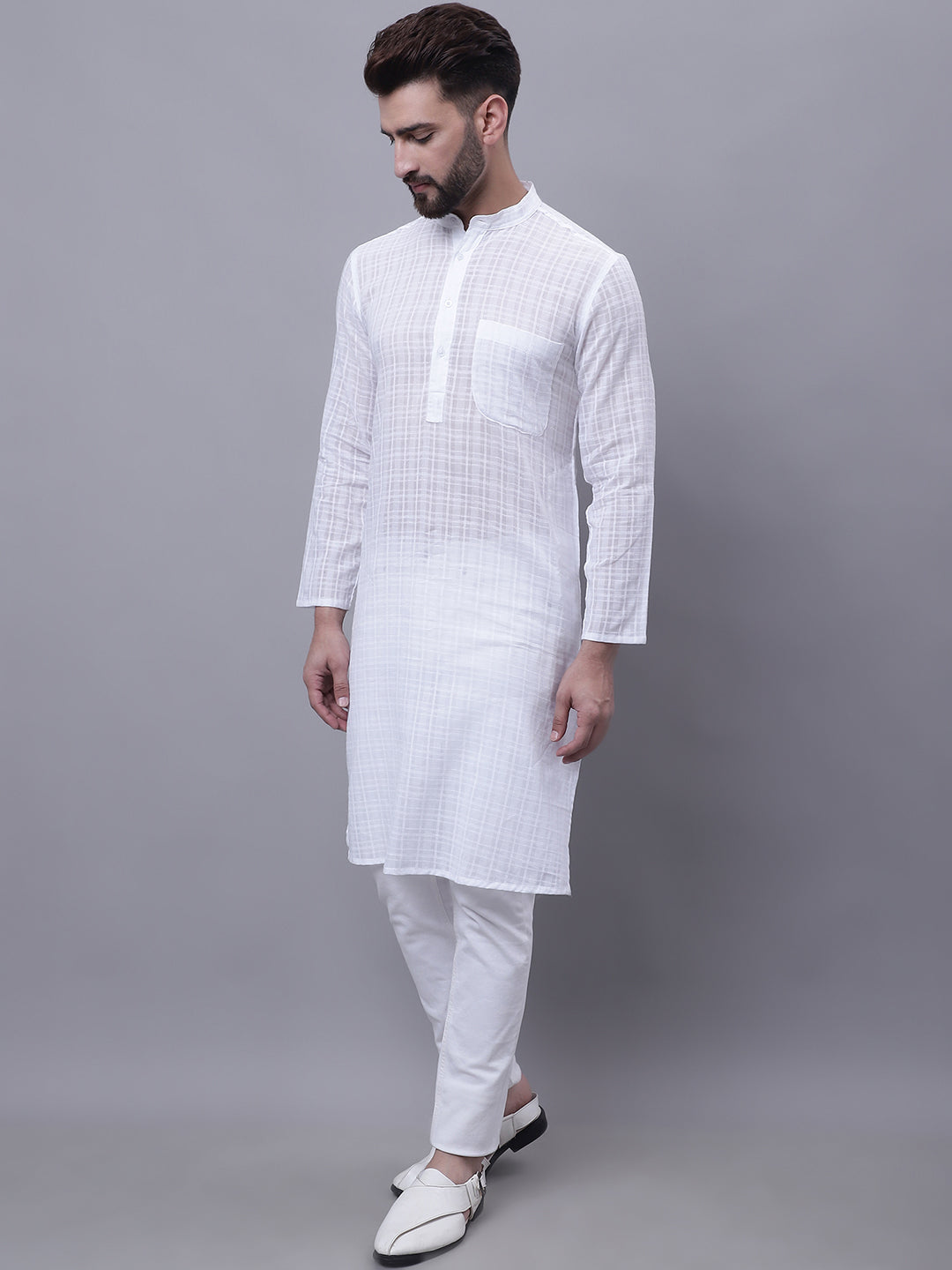 Even Apparels White Pure Cotton Kurta With Band Collar | Swadesiicart