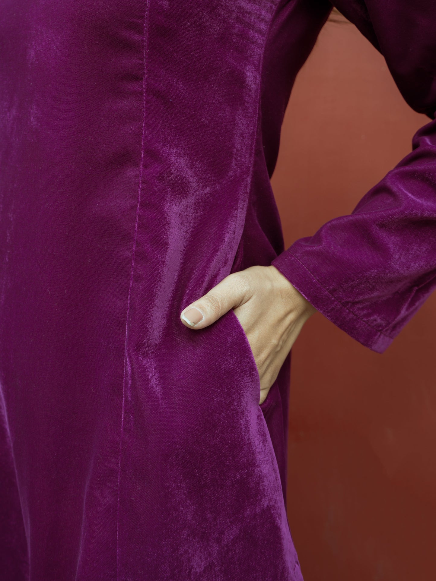 trueBrowns Wine Solid Velvet Co-Ord Set - Swadesiicart