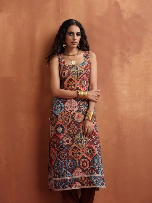 trueBrowns Cola Print Straight Kurta Set | Swadesiicart