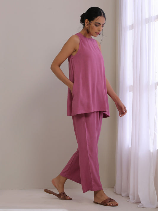 trueBrowns Onion Pink Dobby Sleeveless Short Co-Ord Set - Swadesiicart