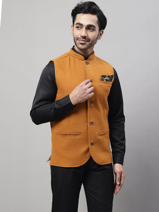 Even Apparels Men's Orange Pure Wool Nehru Jacket | Swadesiicart