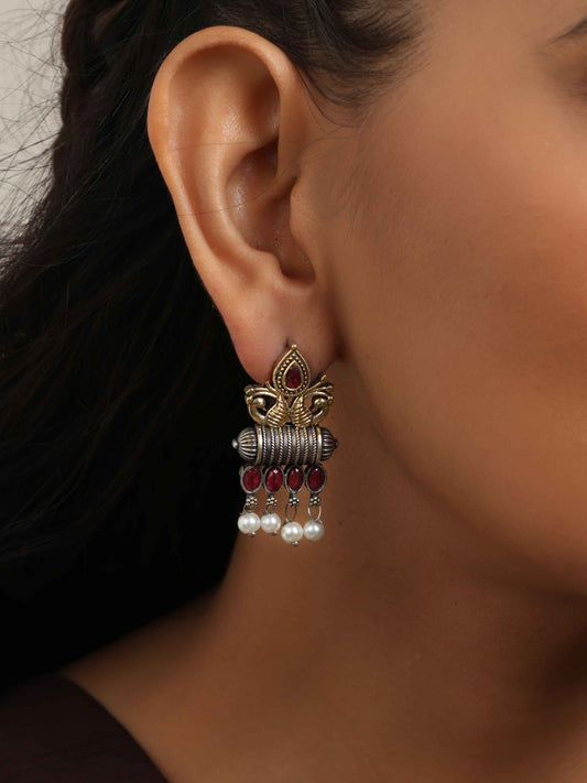 trueBrowns Silver Gold Tone Stud Earrings | Swadesiicart