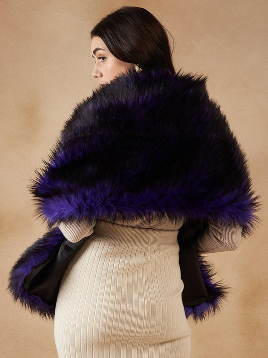 InWeave Purple Black Faux Fur Cape - Swadesiicart