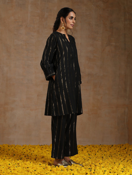 trueBrowns Black Gold Cotton Relaxed Co-Ord Set - Swadesiicart