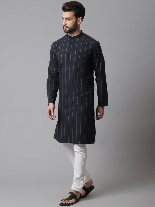 Even Apparels Black Pure Cotton Kurta With Band Collar | Swadesiicart