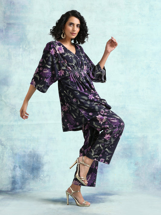 trueBrowns Black Printed Velvet Co-Ord Set - Swadesiicart