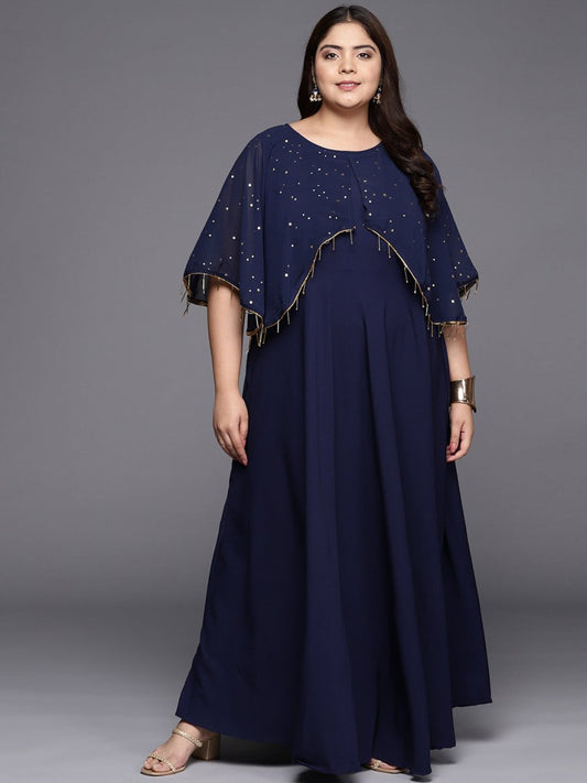 Ahalyaa Plus Size Round neck Maxi Ethnic Dress | Swadesiicart
