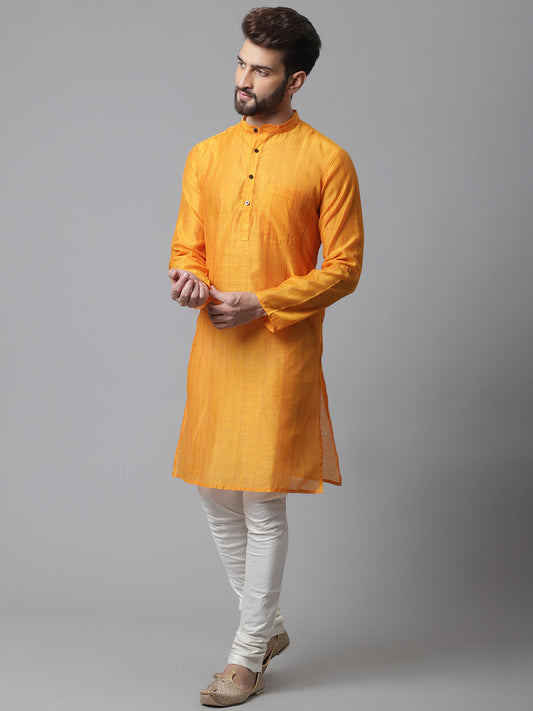 Even Apparels Yellow Check Kurta With Band Collar | Swadesiicart