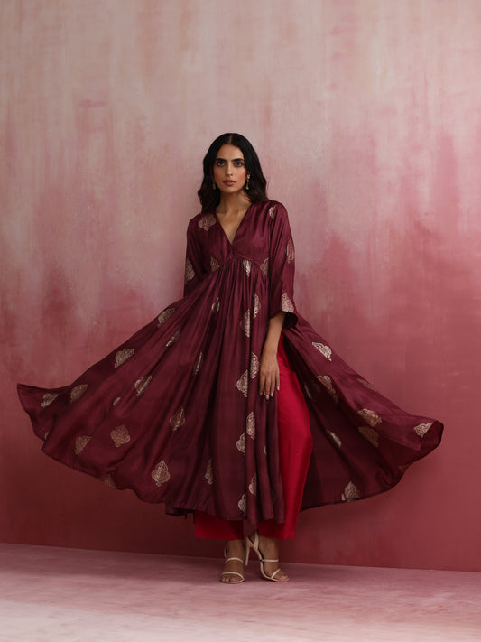trueBrowns Purple Viscose Silk Kurta Set | Swadesiicart