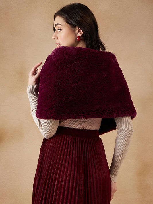 InWeave Women's Burgundy Long Faux Fur Cape - Swadesiicart