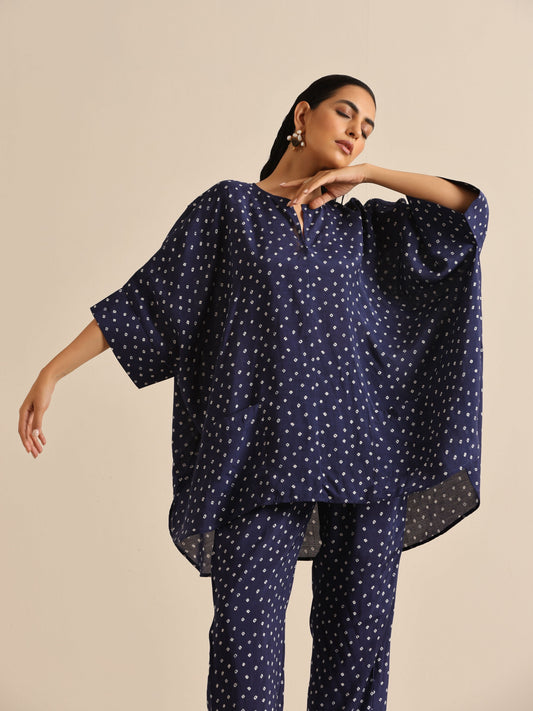 trueBrowns Blue Bandhani Silk Printed Boxy Fit Co-Ord Set - Swadesiicart