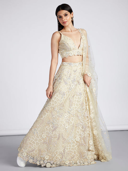 House of Panchhi Turquoise Blue Georgette Sequins And Thread Embroidery Lehenga Choli & Dupatta | Swadesiicart