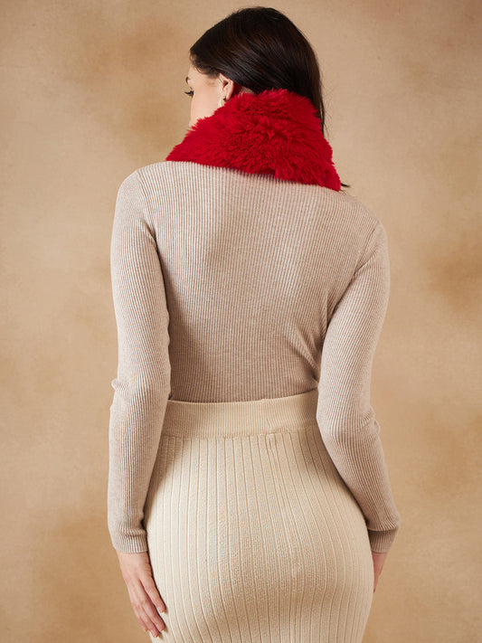 InWeave Women's Cherry Red Faux Fur Neck Warmer - Swadesiicart