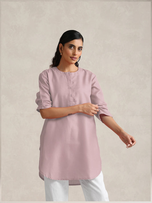 trueBrowns Pink Cotton Blend Short Kurta | Swadesiicart