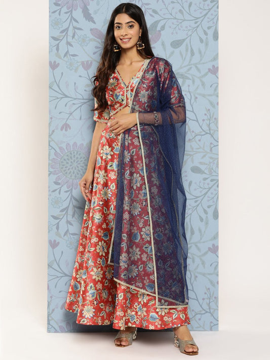 Ahalyaa Printed Zari Ready to Wear Lehenga & Blouse With Dupatta | Swadesiicart