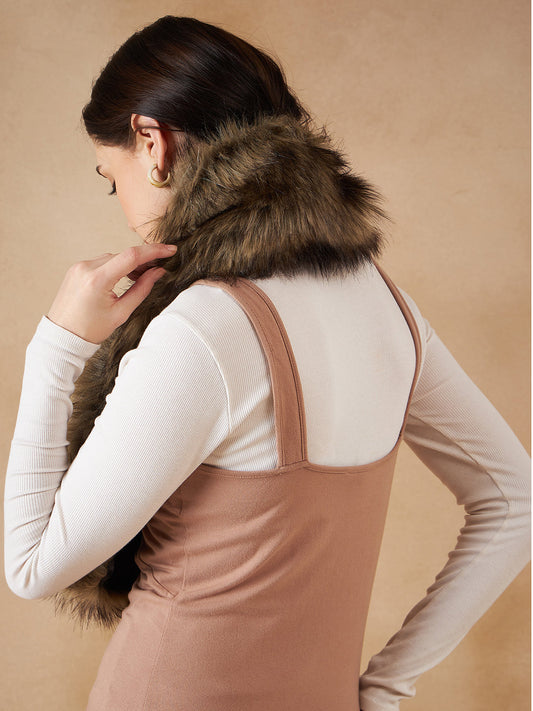 InWeave Women's Beige Print Faux Fur Neck Warmer - Swadesiicart