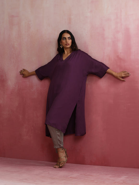 trueBrowns Purple Modal Kimono Kurta Set | Swadesiicart