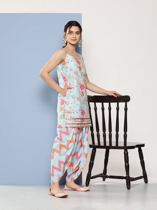 Ahalyaa Women Floral Printed Gotta Patti Kurti With Dhoti Pants & With Dupatta | Swadesiicart