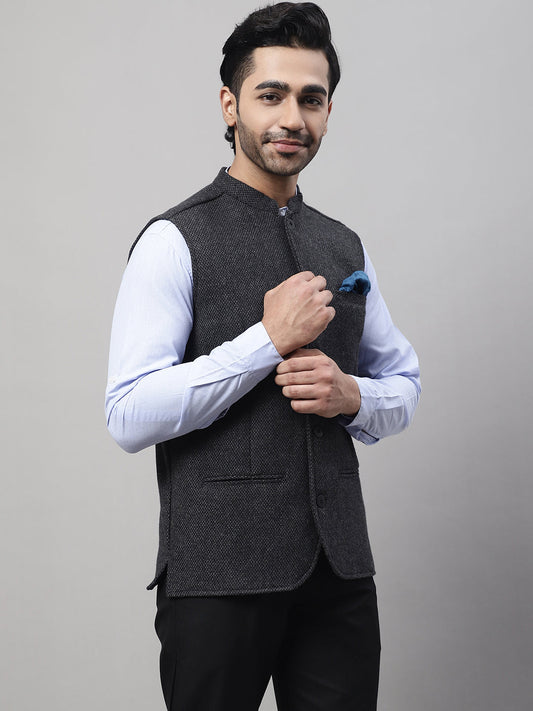 Even Apparels Men's Grey Pure Wool Nehru Jacket | Swadesiicart