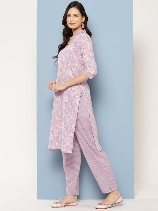 Ahalyaa Women Floral Printed Gotta Patti Pure Cotton Kurta with Trousers & With Dupatta | Swadesiicart