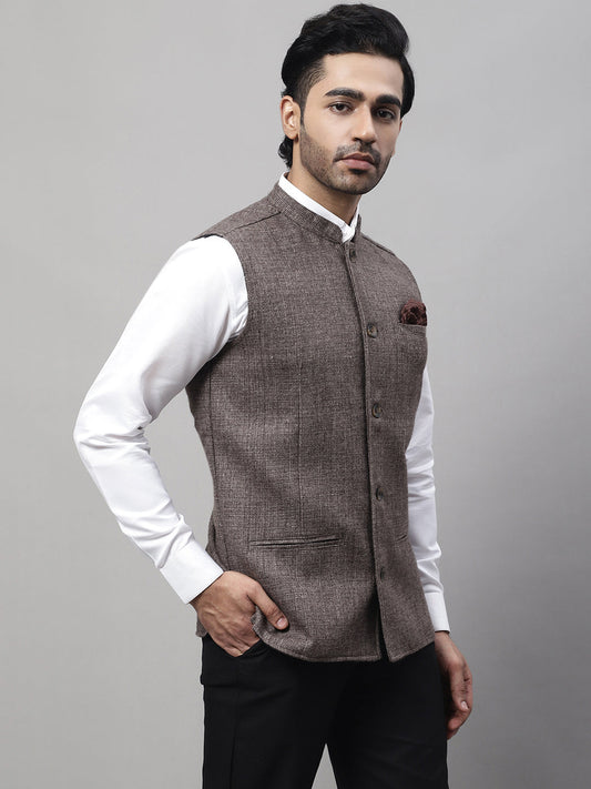 Even Apparels Men's Brown Nehru Jacket With Welt Pockets | Swadesiicart