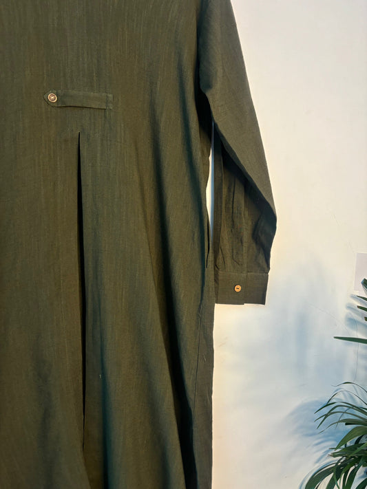 trueBrowns Olive Green Slub Kurta | Swadesiicart