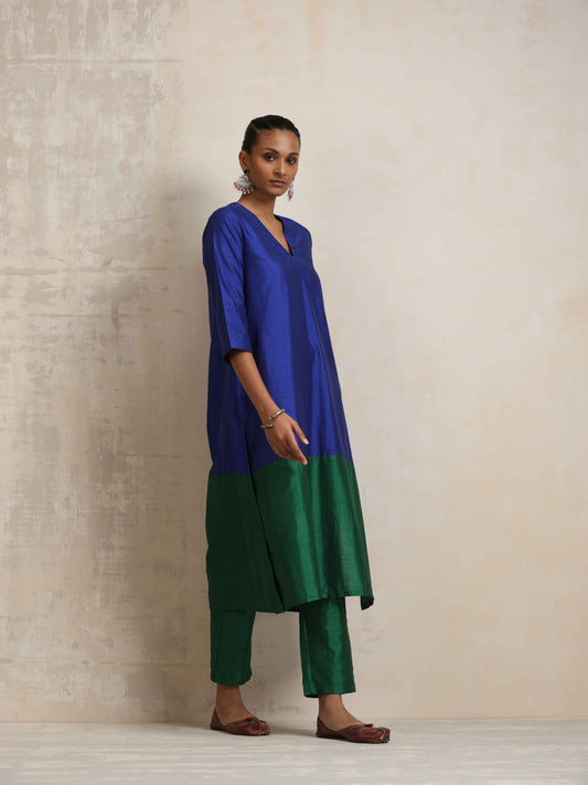 trueBrowns Blue Silk Kurta Set | Swadesiicart