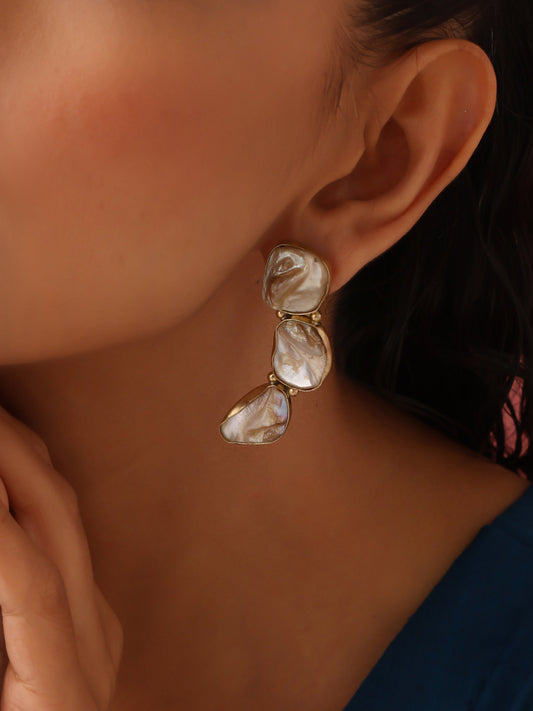 trueBrowns Brass Marble Stone Earrings - Swadesiicart