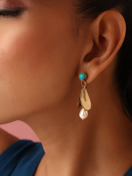 trueBrowns Brass Pearl Drop Earrings - Swadesiicart
