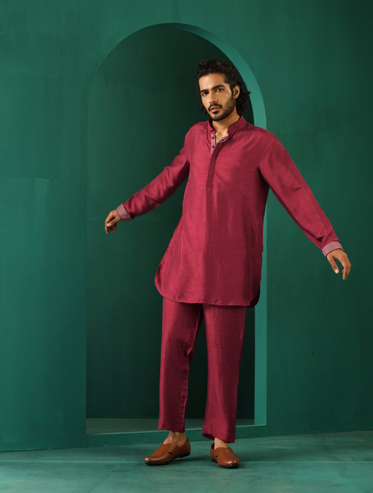trueBrowns Men's Purple Silk Co-ord Set - Swadesiicart