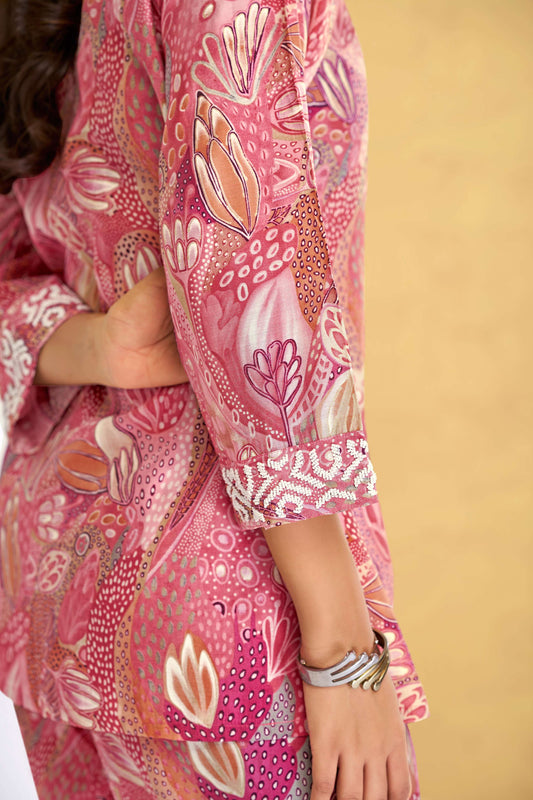 BulBul Saumya Rust Chanderi Co-Ord Set - Swadesiicart
