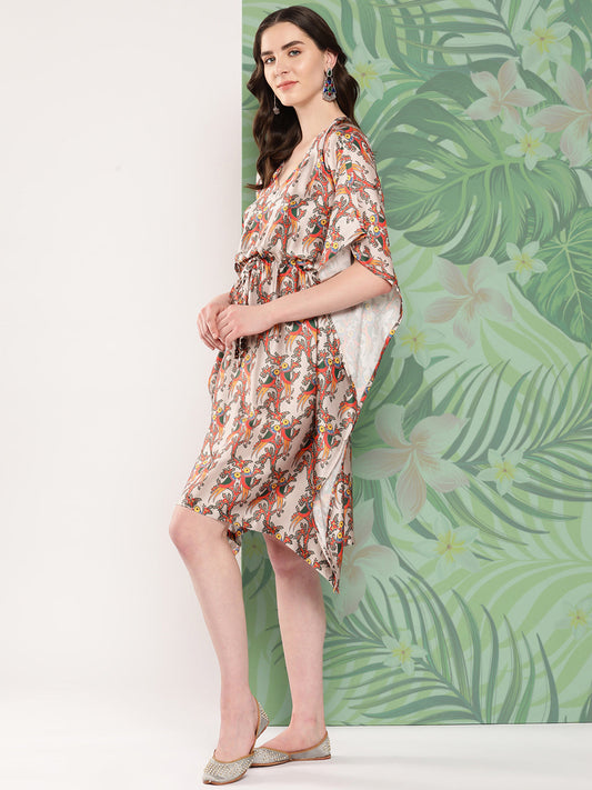 InWeave Women's Elegant Bird Print Kaftaan - Swadesiicart
