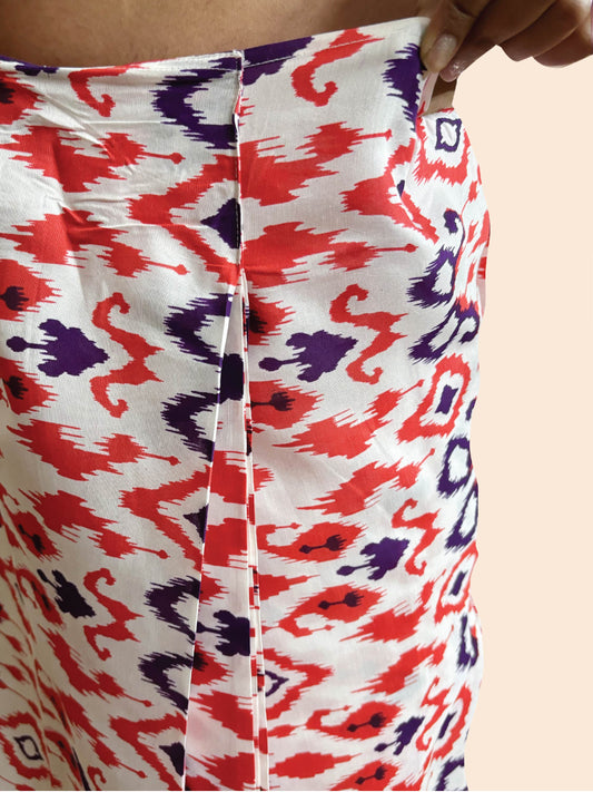 trueBrowns Carrot Muslin Ikat Ready to Wear Saree | Swadesiicart