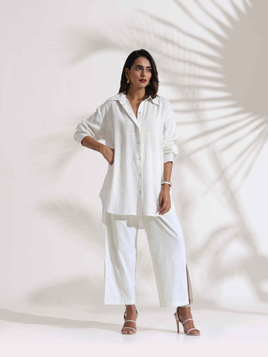 trueBrowns White Cotton Check Shirt Co-ord Set - Swadesiicart