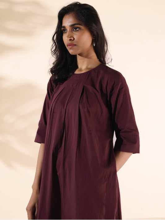 trueBrowns Maroon Cotton Ikat Slit Kurta Pant Set | Swadesiicart