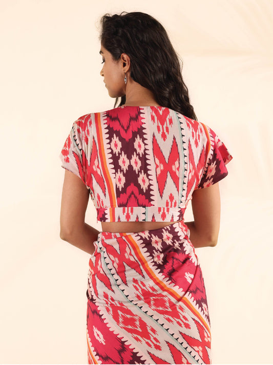 trueBrowns Maroon Muslin Ikat Blouse | Swadesiicart
