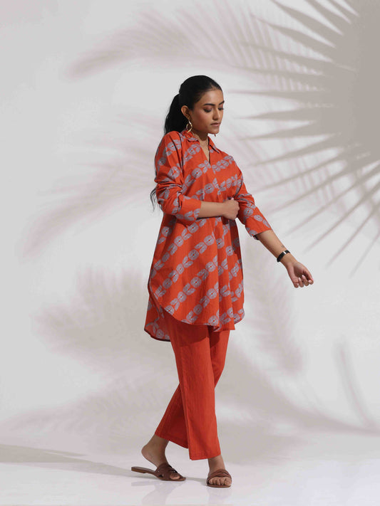 trueBrowns Orange Cotton Print Co-ord Set - Swadesiicart