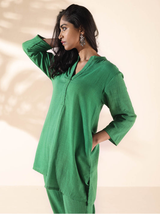 trueBrowns Green Cotton Relaxed Co-ord Set - Swadesiicart