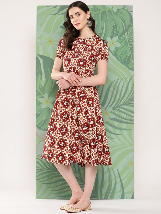 InWeave Women's Maroon Square Dress - Swadesiicart