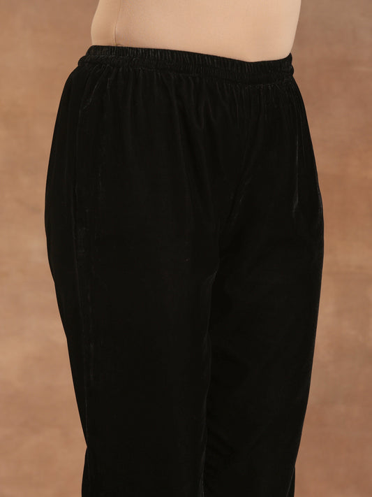 trueBrowns Black Velvet Pant | Swadesiicart