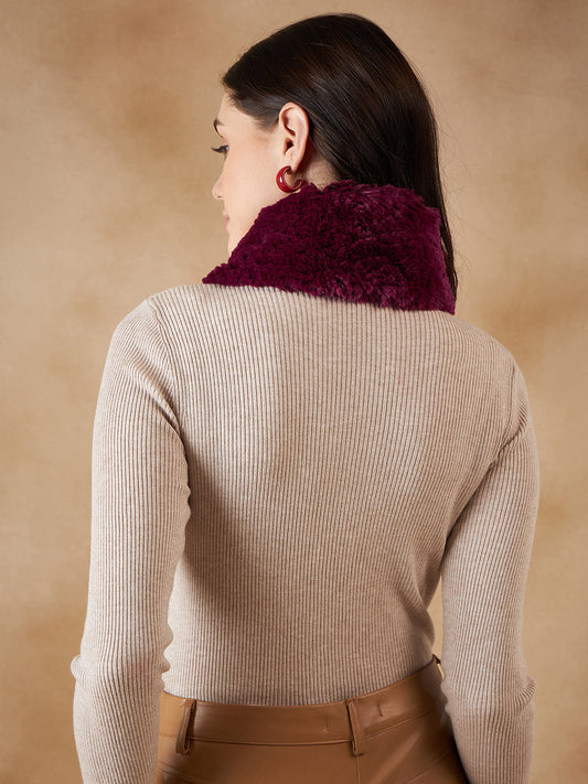 InWeave Women's Burgundy Fur Neckpiece - Swadesiicart
