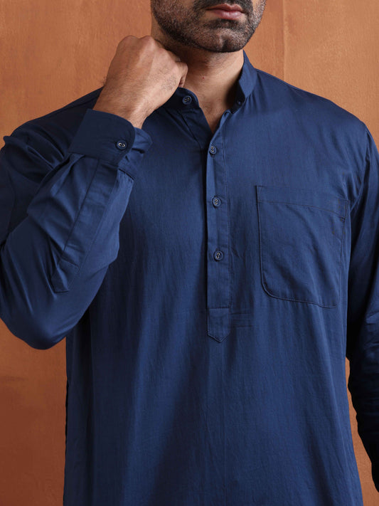 trueBrowns Men's Blue Cotton Short Kurta | Swadesiicart