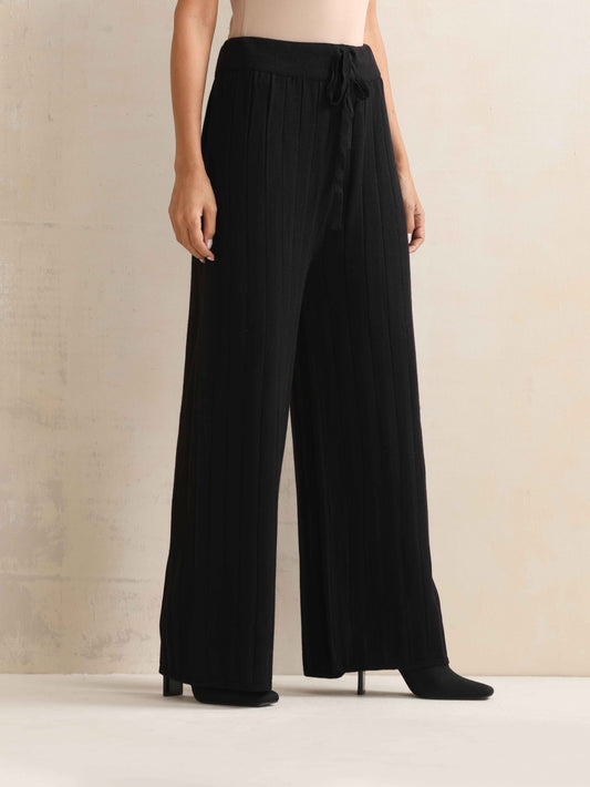 trueBrowns Black Woollen Flared Pants | Swadesiicart