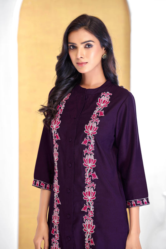 BulBul Deepti Chanderi Purple Co-Ord Set - Swadesiicart