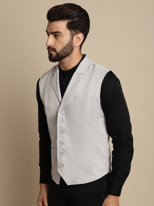 Even Apparels Men's Grey Waistcoat with Notched Lapel | Swadesiicart