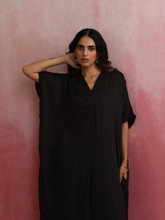 trueBrowns Black Modal Kaftan Kurta Set | Swadesiicart